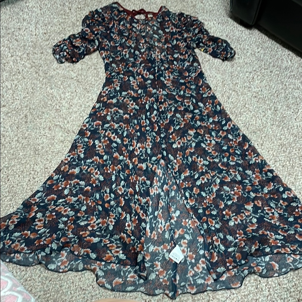 Abs Allen Schwartz sheer Floral Print midi Dress with keyhole back